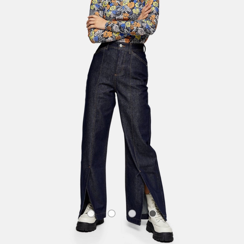 Topshop Petite split hem straight leg jeans